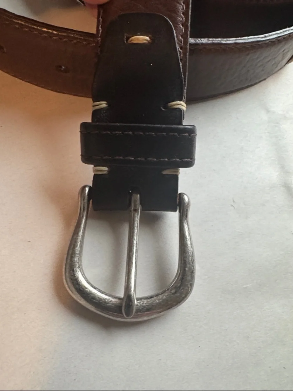 Trask Brown Leather Belt Mens 42 hidden money zipper silver tone buckle Western